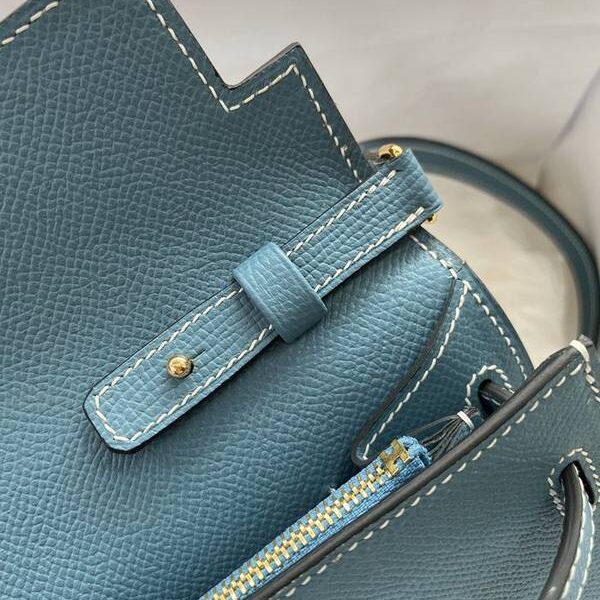 最高等級愛馬仕Ｈ新品 Kelly to go woc 牛仔藍/金扣