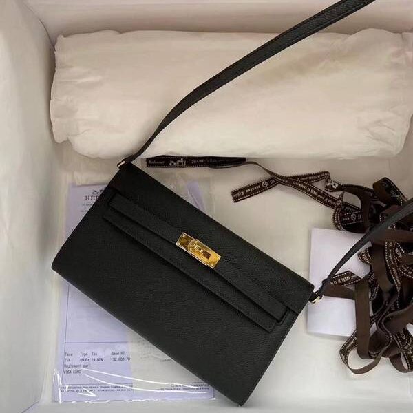 高仿包包批發愛馬仕Ｈ新品 Kelly to go woc Nior89黑色/金扣