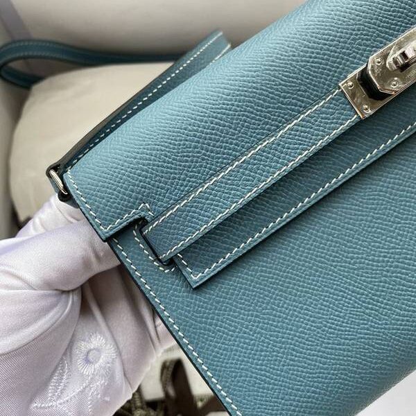 高仿精品批發愛馬仕新款Kelly Woc Kelly Classique to go【牛仔藍】金銀扣