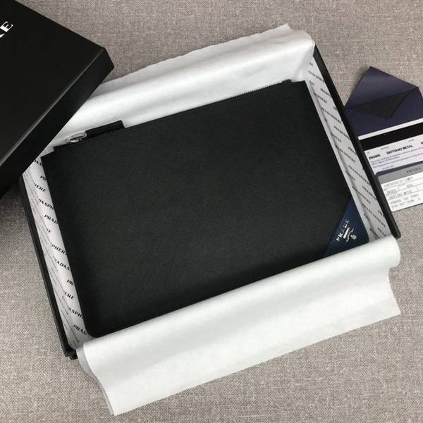 頂級原單原單prada男士手包專櫃最新款式2NG005黑色+藍色/邊角散字嘜義大利頂級原單十字紋牛皮ddprada-10182