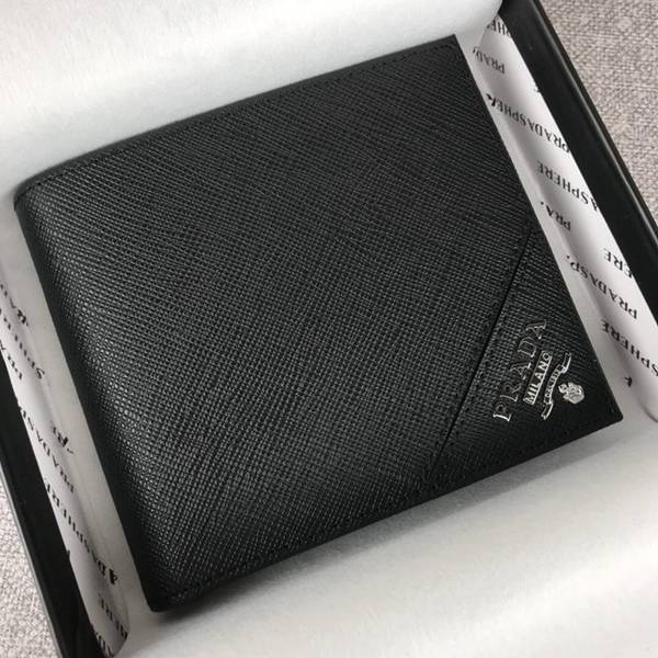 高仿精品批發原單prada經典爆款男士短款錢夾2M0513黑色/邊角散字嘜義大利頂級原單十字紋牛皮ddprada-10412