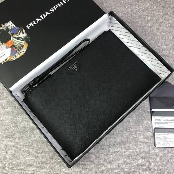 奢侈品頂級原單prada經典熱賣男士手包2NG05V黑色/散字嘜義大利頂級原單十字紋牛皮ddprada-10459
