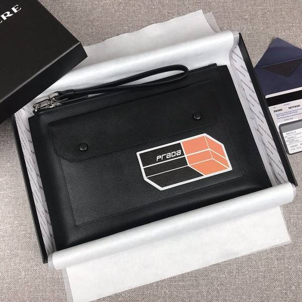時尚頂級高仿原單prada限量版摩登態度系列手包2NG005黑色+橙色/摩登態度義大利頂級原單十字紋牛皮ddprada-10643