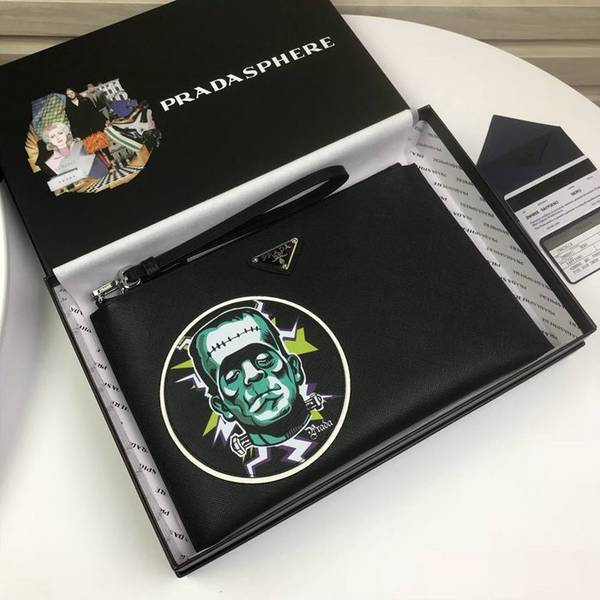 原版A貨頂級原單prada皮革手拿包2NH005黑色義大利頂級原單十字紋牛皮ddprada-10652