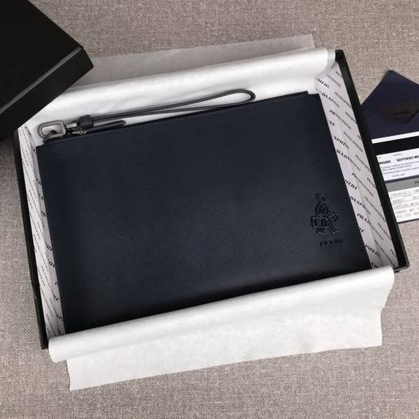 高仿精品批發頂級高仿包包prada新款男士手包2NG005深藍/同色小公仔義大利頂級高仿包包十字紋牛皮ddprada-10692