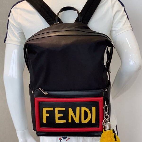 高仿批發芬迪頂級頂級高仿包包包黑色尼龍拼接皮背包fendi-11801