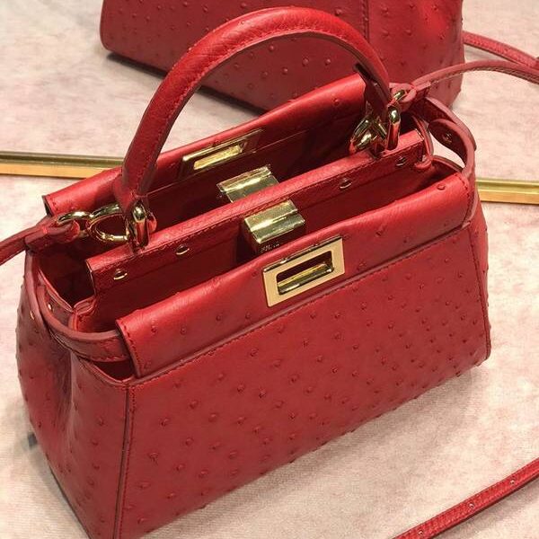 高仿芬迪peekaboo mini鴕鳥皮配羊皮fendi-11954