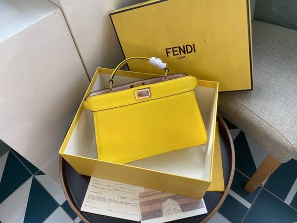 最高等級芬迪Iconic Peekaboo I See U水準設計手袋黃色皮革fendi-12164