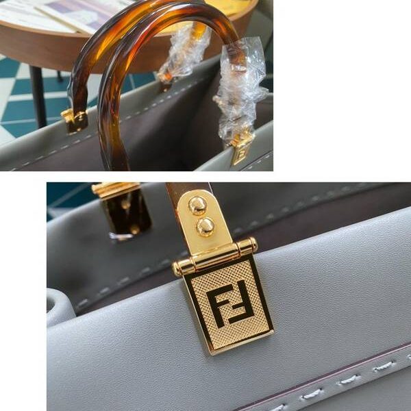 高仿芬迪灰色皮革陽光購物手提袋“FENDI ROMA”fendi-12201