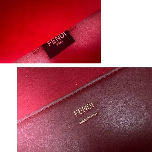 原單芬迪酒紅色皮革陽光購物手提袋“FENDI ROMA”fendi-12202