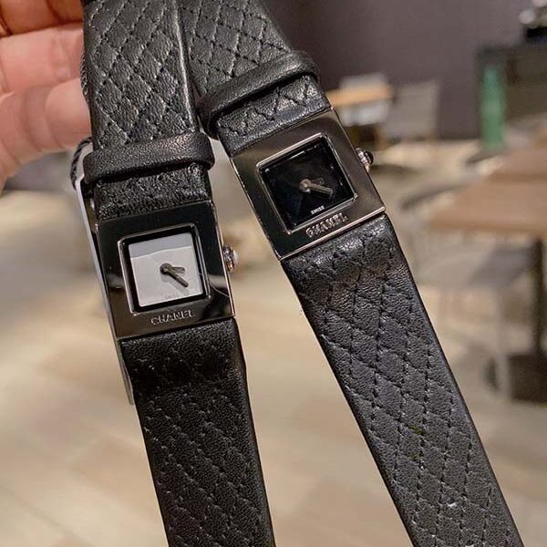 男士腕表高仿CHANEL【香奈兒】中古董手錶真皮菱形格子車線日本 滿天星空藍方形復古