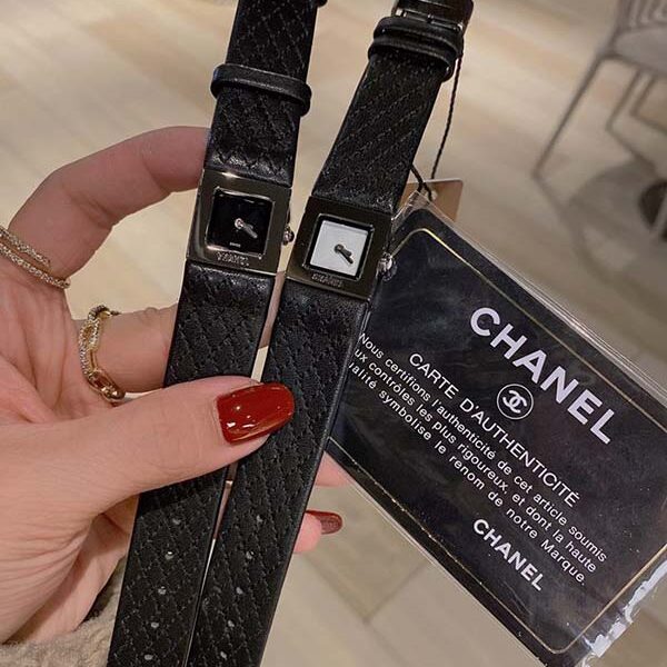 男士腕表高仿CHANEL【香奈兒】中古董手錶真皮菱形格子車線日本 滿天星空藍方形復古