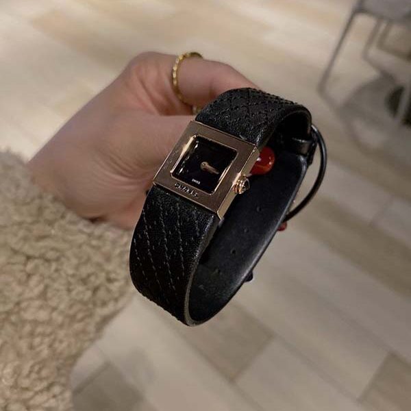 高仿精品CHANEL【香奈兒】中古董手錶真皮菱形格子車線日本 滿天星空藍方形復古
