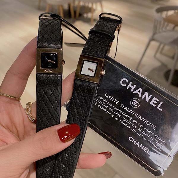 高仿精品CHANEL【香奈兒】中古董手錶真皮菱形格子車線日本 滿天星空藍方形復古
