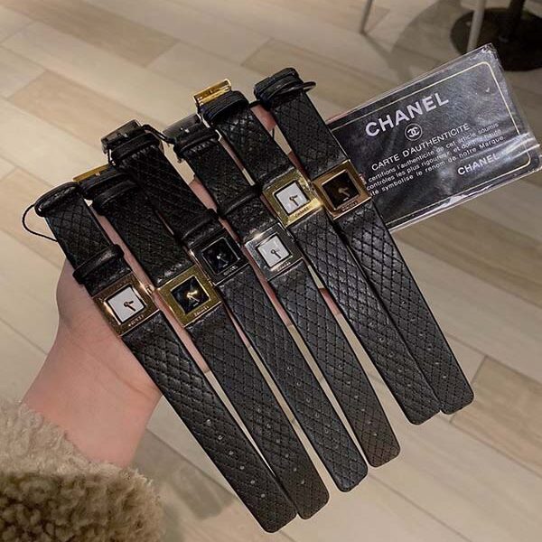 高仿精品CHANEL【香奈兒】中古董手錶真皮菱形格子車線日本 滿天星空藍方形復古