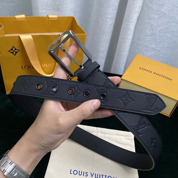 a貨LOUIS VUITTON黑色進口荔枝紋小牛皮精品皮帶