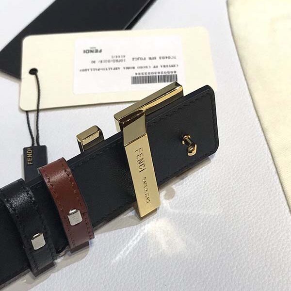 複製品芬迪 鉚釘扣 進口原版黑色小牛皮皮帶