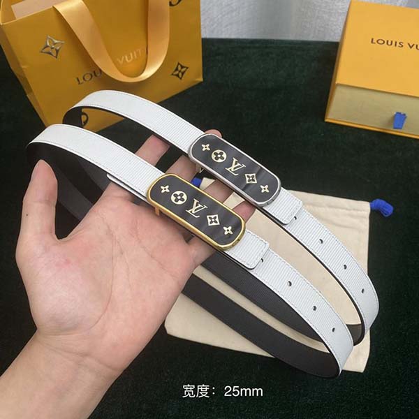 高仿精品 LV最新款腰帶雙面小牛皮壓條紋黑拼白色