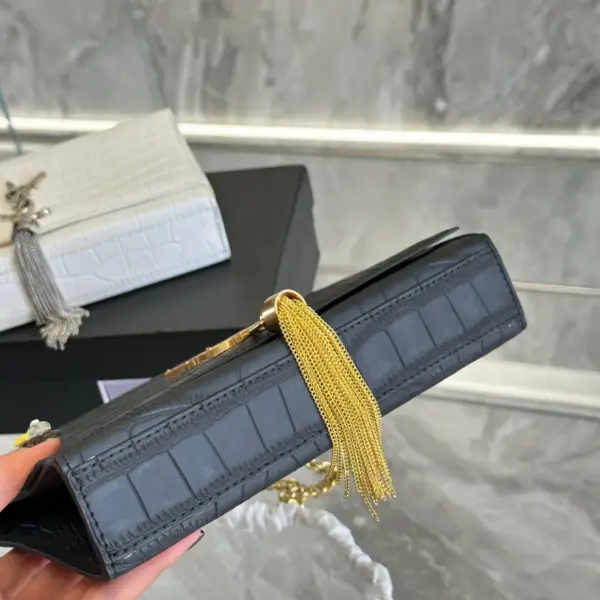 YSL高仿流蘇Kate流蘇的版本優雅感鱷魚壓紋黑銀配色