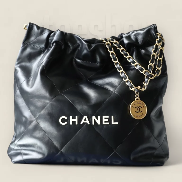 原廠皮Chanel購物袋小號黑金白扣，高仿復刻版完美細節
