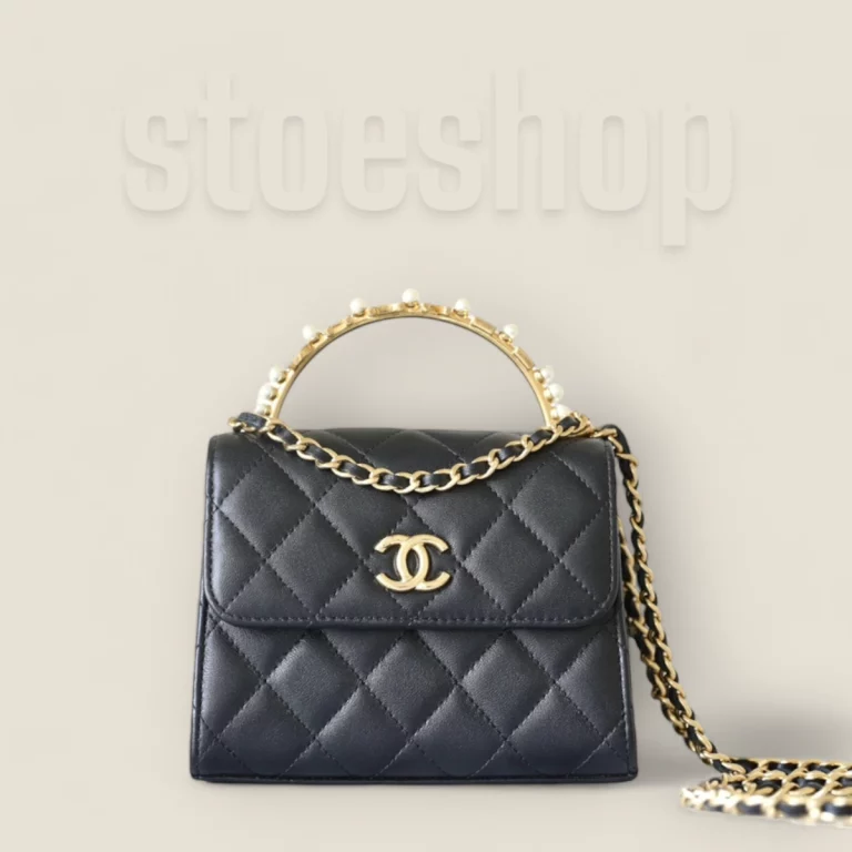 香奈兒頂級復刻版鏈條手拿包23B系列珍珠手柄黑金款超A品質