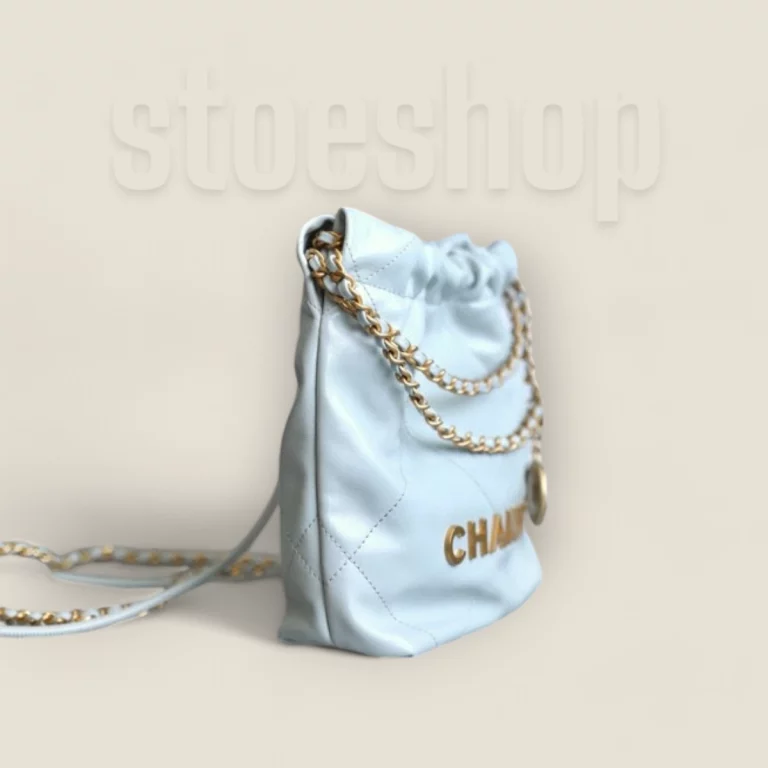 原廠小牛皮高仿Chanel迷你購物袋霧霾藍免檢版