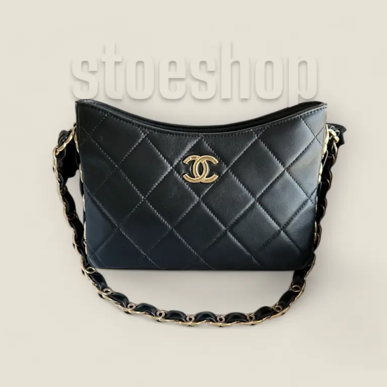 2024頂級精仿Chanel 24K粗鏈條腋下包黑色Hobo——綿羊皮與復古砂金五金的奢華結合