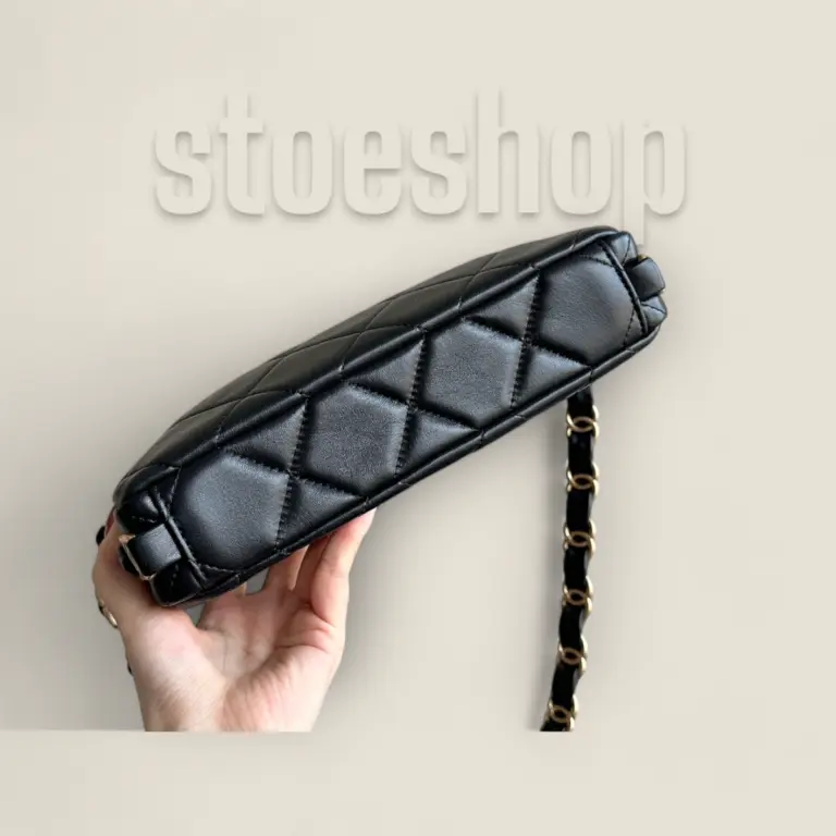 2024頂級精仿Chanel 24K粗鏈條腋下包黑色Hobo——綿羊皮與復古砂金五金的奢華結合 2024頂級精仿Chanel