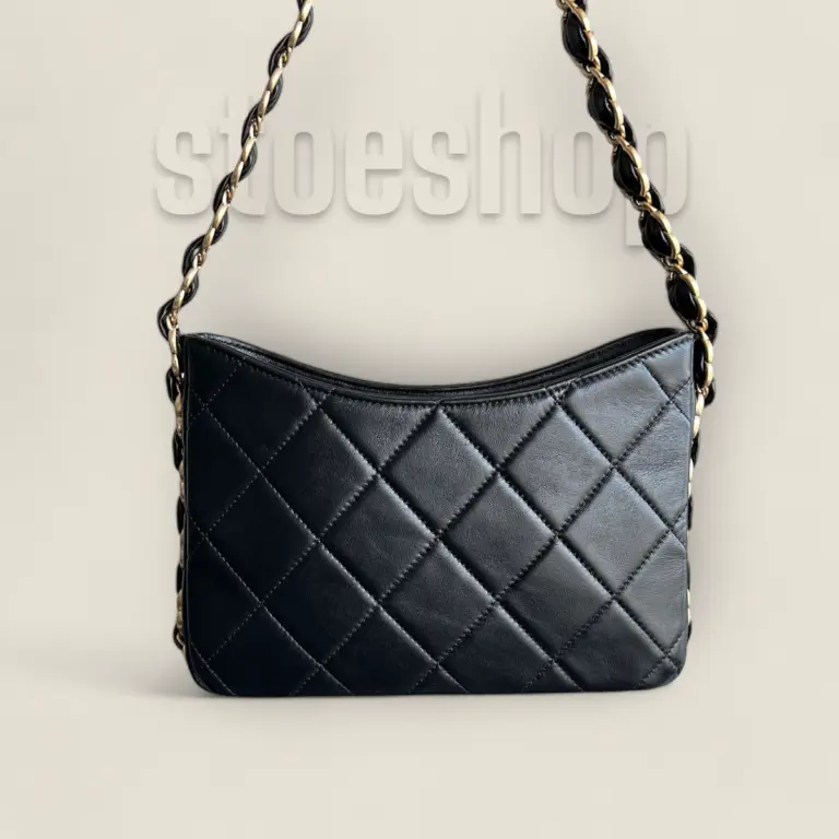2024頂級精仿Chanel 24K粗鏈條腋下包黑色Hobo——綿羊皮與復古砂金五金的奢華結合 2024頂級精仿Chanel