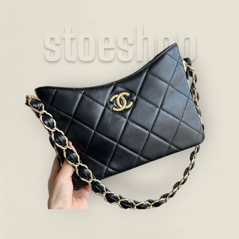 2024頂級精仿Chanel 24K粗鏈條腋下包黑色Hobo——綿羊皮與復古砂金五金的奢華結合 2024頂級精仿Chanel