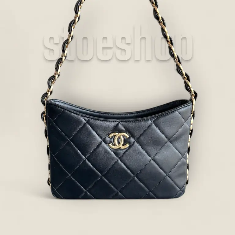 2024頂級精仿Chanel 24K粗鏈條腋下包黑色Hobo——綿羊皮與復古砂金五金的奢華結合 2024頂級精仿Chanel
