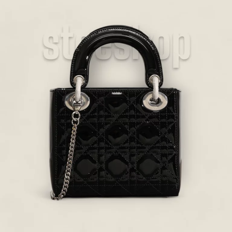 頂級高仿迪奧 Lady戴妃包 - 漆面小牛皮銀扣Mini 貨號: M0505PNGE-M900