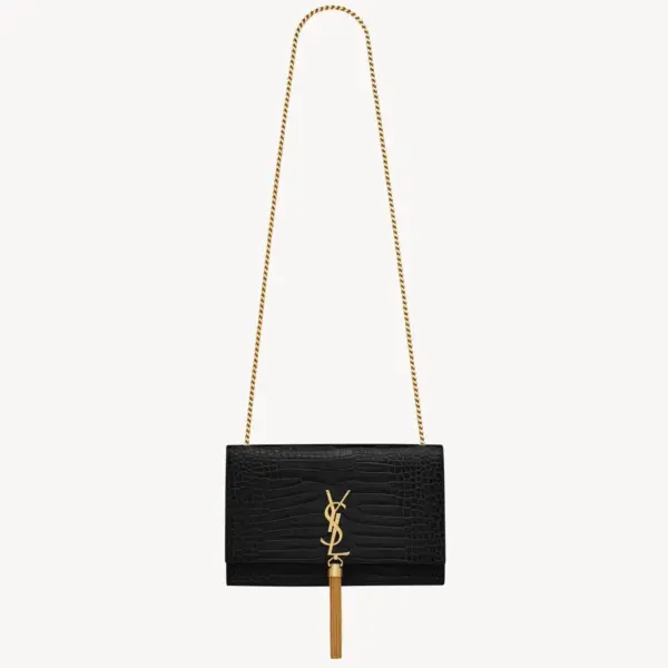 SAINT LAURENT KATE 鱷魚壓紋絨球寶石手袋