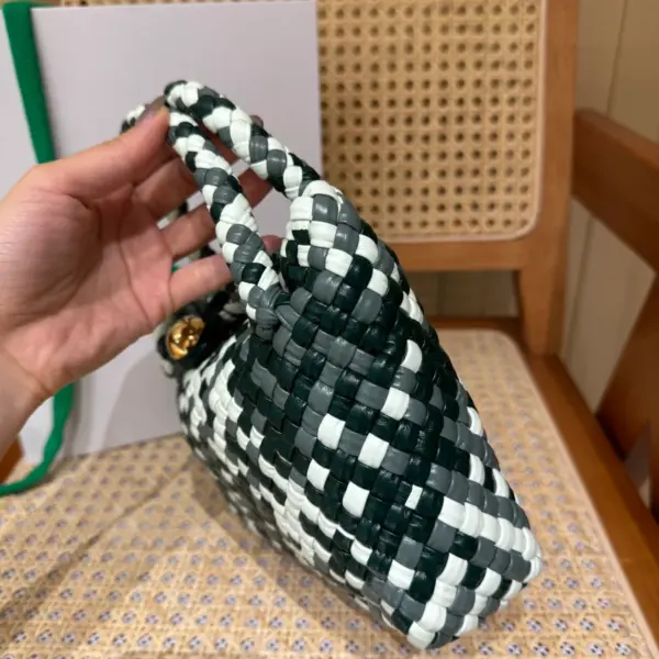 迷你三色Intreccio編織皮革托特手袋