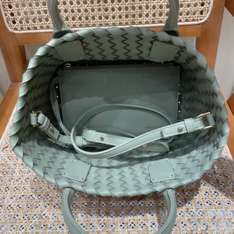 迷你Intreccio編織瑪瑙灰羊皮革托特手袋