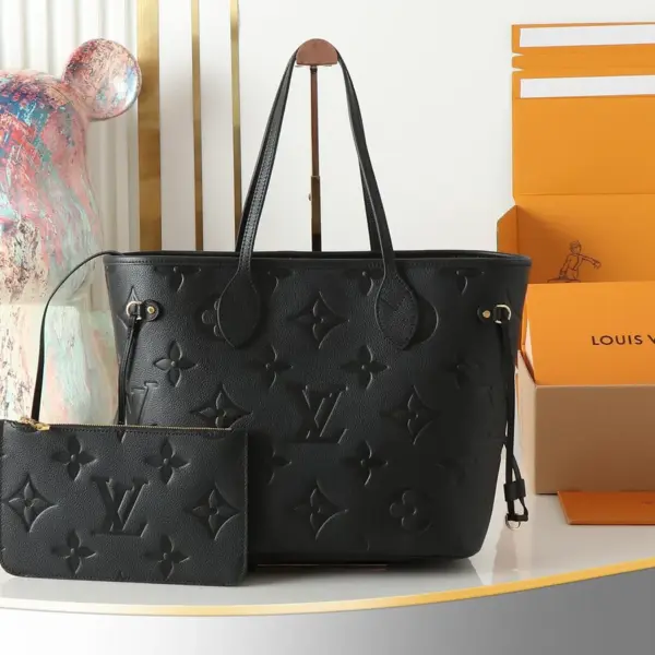 LV Neverfull MM 托特包 - 黑色壓花Monogram Empreinte皮革
