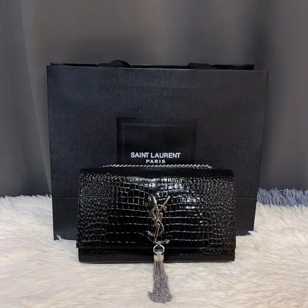 SAINT LAURENT KATE 鱷魚壓紋絨球寶石手袋