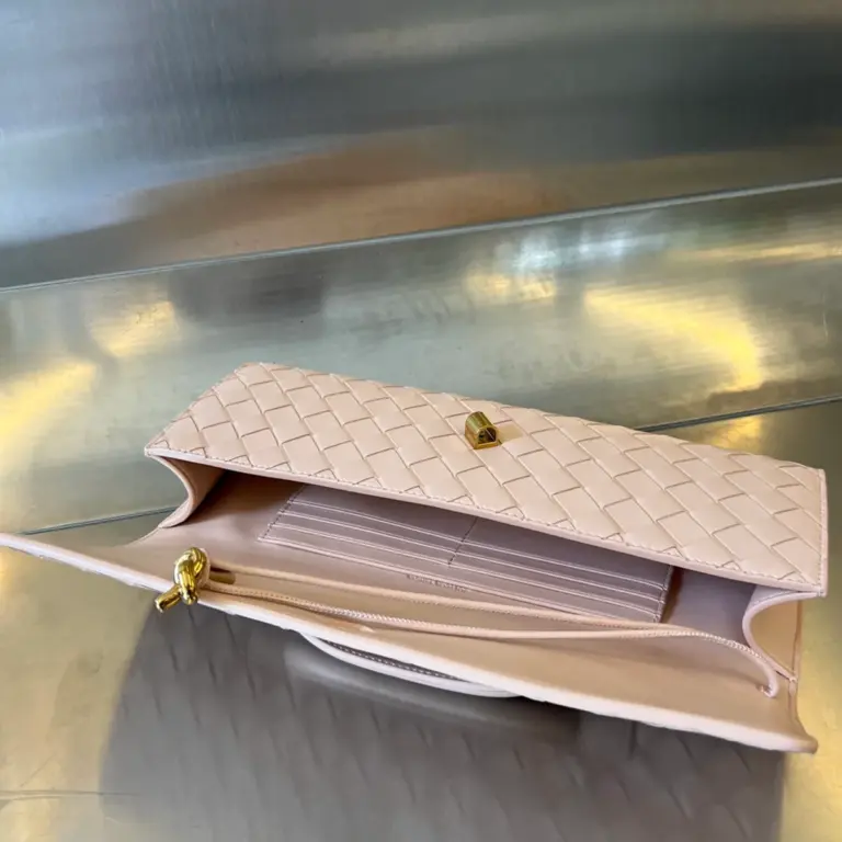 Intrecciato編織玫瑰粉羊皮革手提包