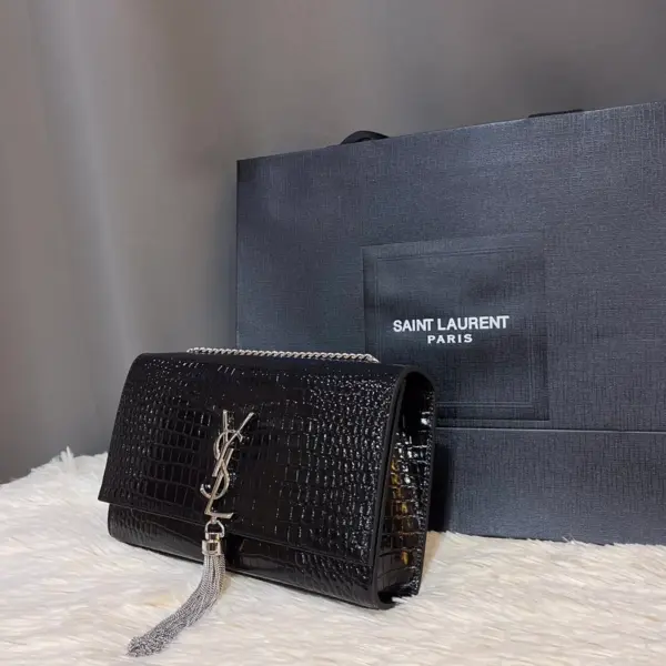 SAINT LAURENT KATE 鱷魚壓紋絨球寶石手袋