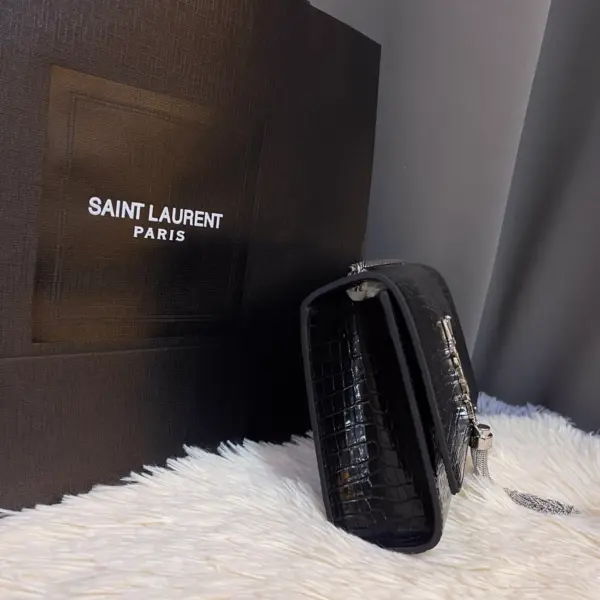 SAINT LAURENT KATE 鱷魚壓紋絨球寶石手袋