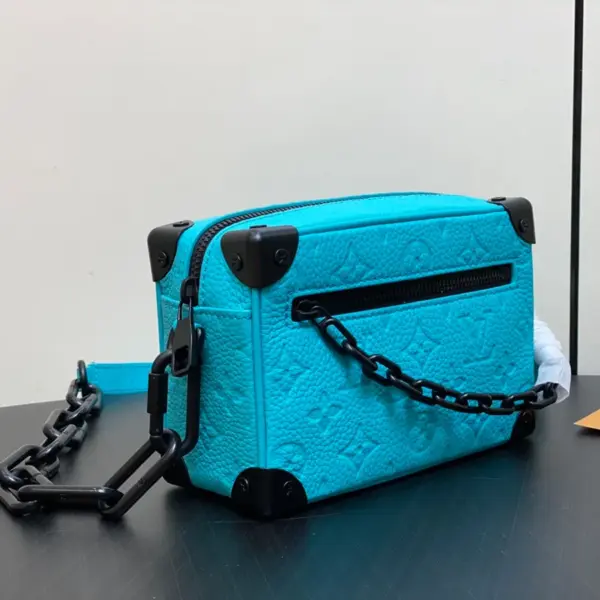 路易威登Mini Soft Trunk Turquoise色Monogram壓花牛皮斜挎包