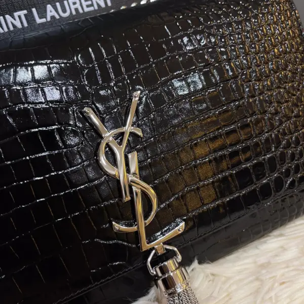 SAINT LAURENT KATE 鱷魚壓紋絨球寶石手袋