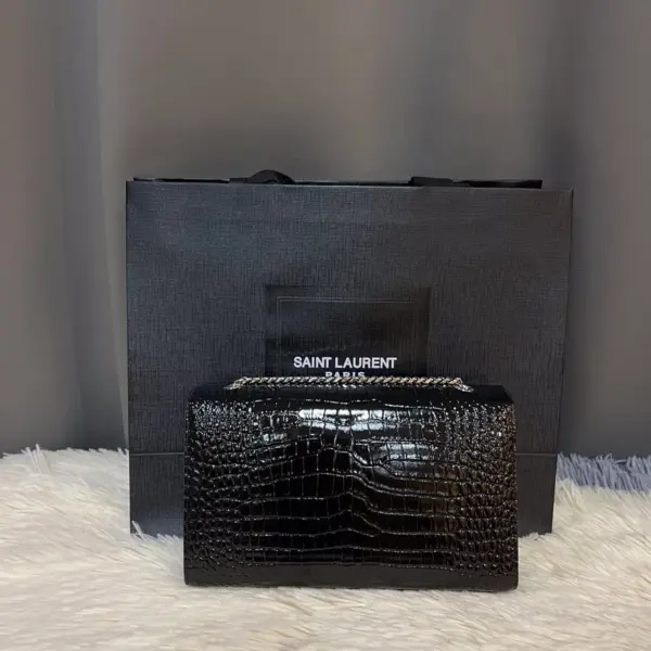 SAINT LAURENT KATE 鱷魚壓紋絨球寶石手袋