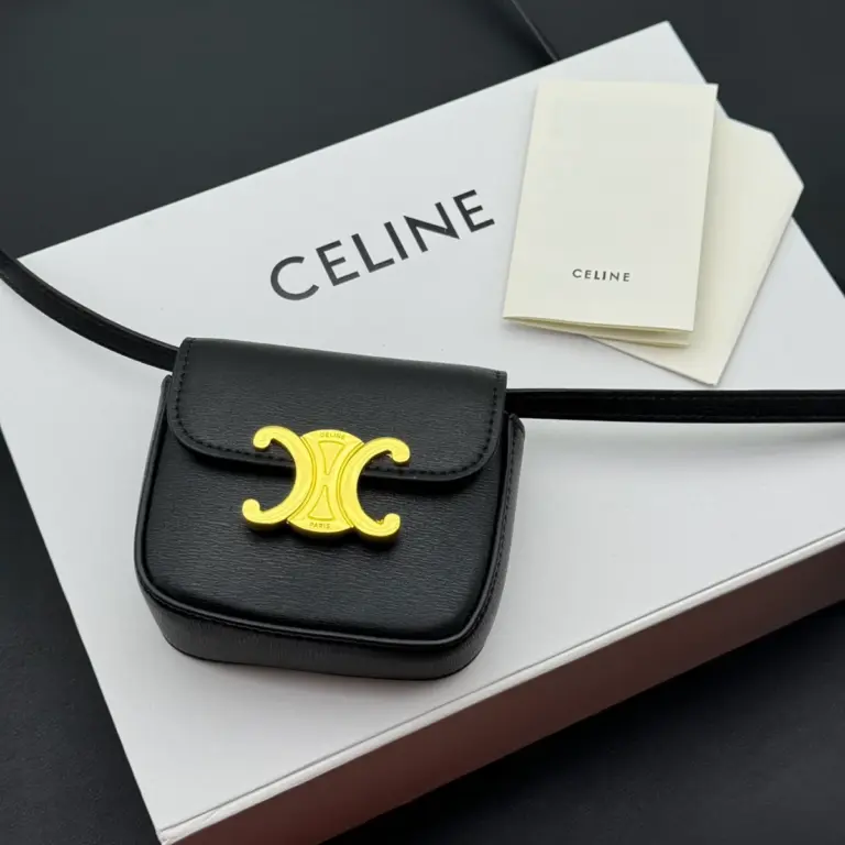 高仿CELINE-賽琳 金色TRIOMPHE按扣迷你牛皮手袋-10I513