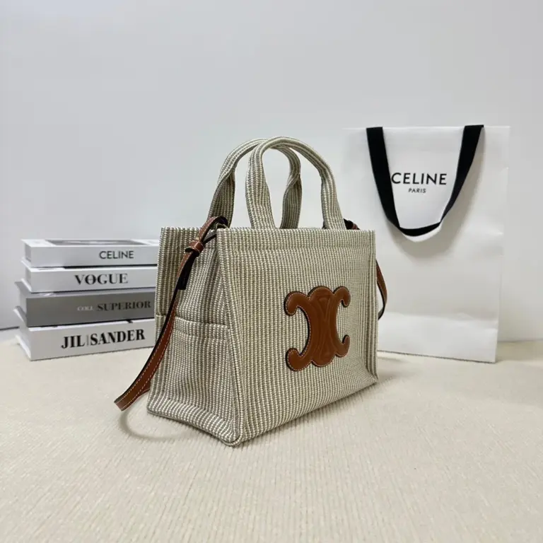 高仿CELINE-賽琳 多功能牛皮革包邊織物手提斜挎包-199162