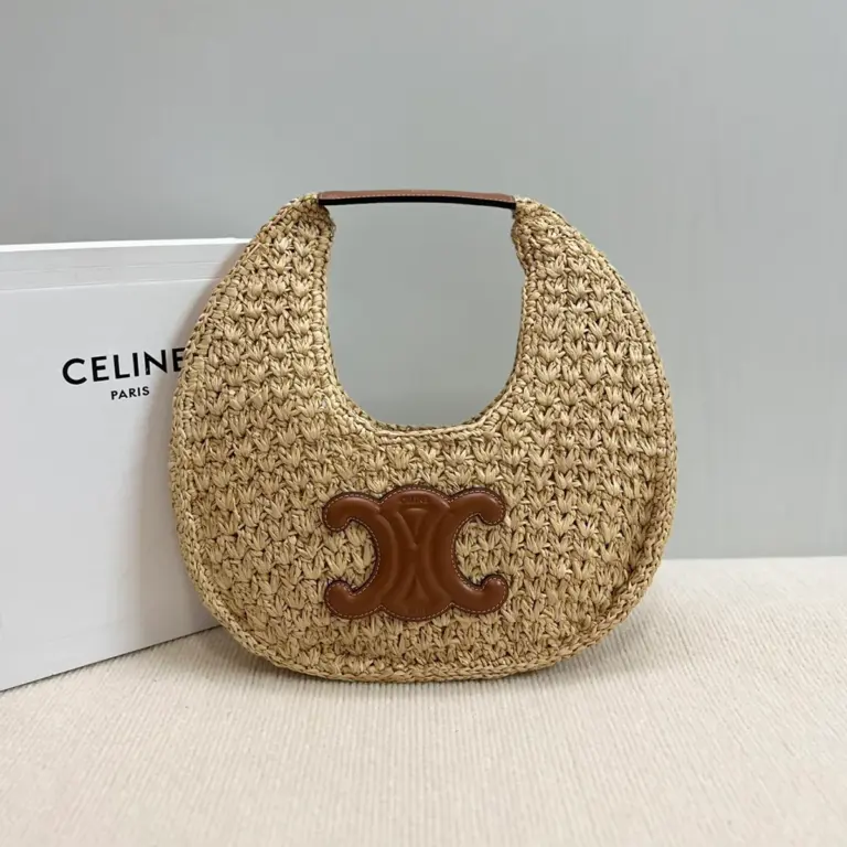 高仿CELINE-賽琳 手工編織牛皮革包邊植物材料手袋-112772