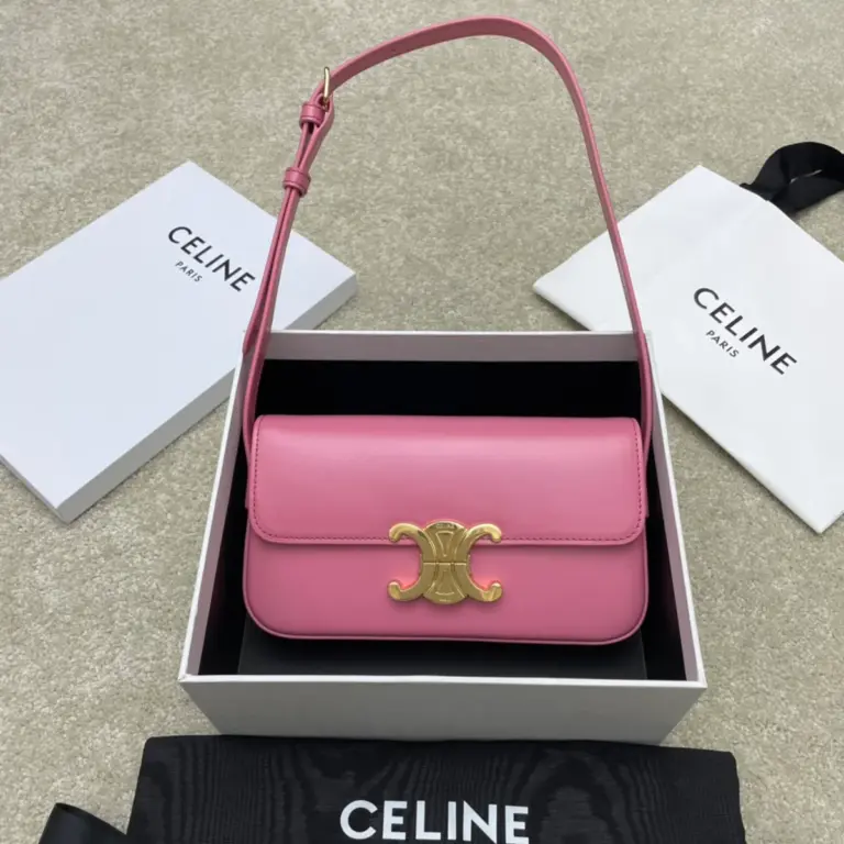 高仿CELINE-賽琳 TRIOMPHE 金色鎖扣牛皮革肩背包-194143