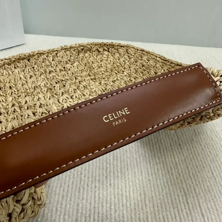 高仿CELINE-賽琳 手工編織牛皮革包邊植物材料手袋-112772