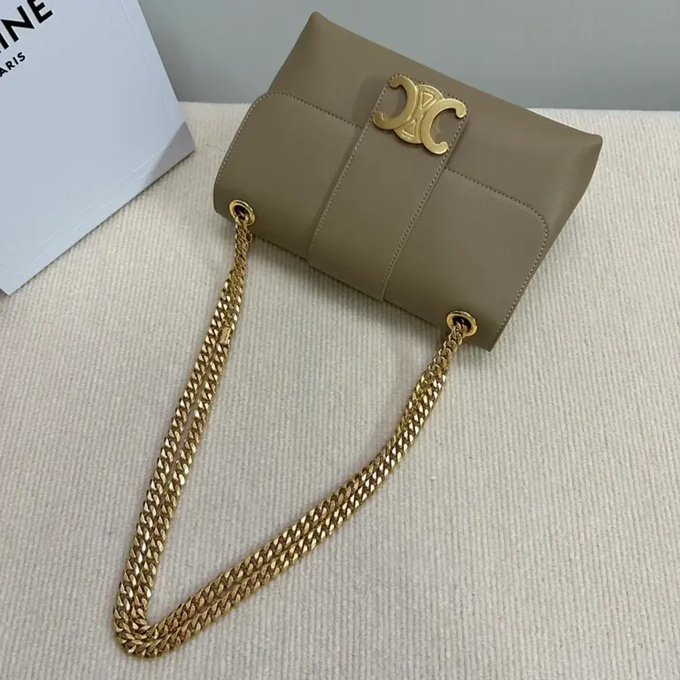 高仿CELINE-賽琳 經典TRIOMPHE牛皮革斜挎包 - 金色飾面多功能肩背包-115853