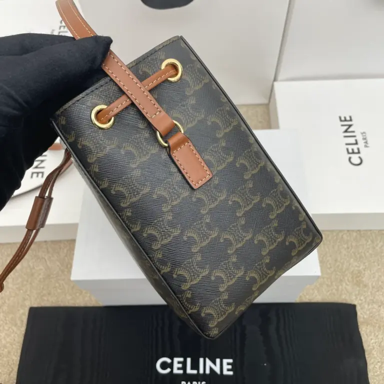 高仿CELINE-賽琳 迷你手袋 - 牛皮革包邊標誌印花斜挎包-10M742